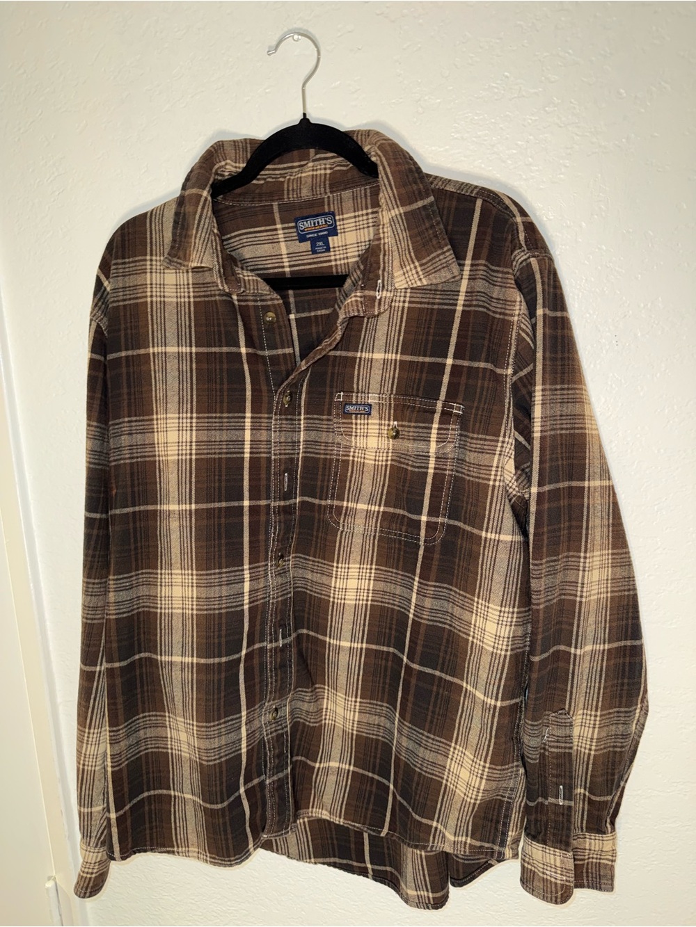 SMITH Brown and Cream Plaid Casual Button-Down Shirt